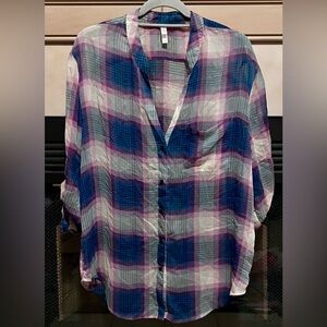 Xhilaration Plaid Button Down Size XL 3/4 Sleeve Top